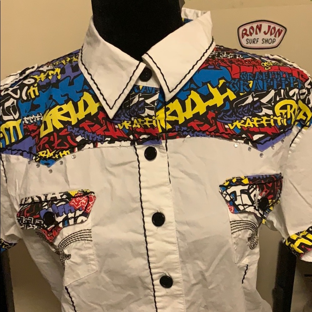 Raw Blue Graffiti Button Down